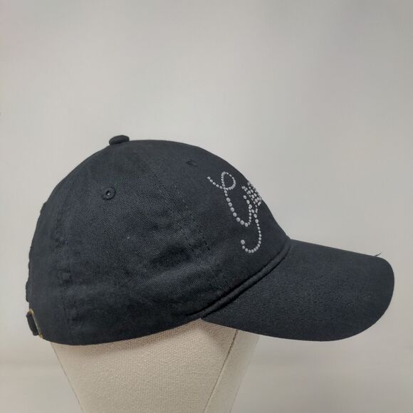 Granny Slideback Hat Black OSFA Adjustable Rhinestone Embellished Cotton - Picture 4 of 8